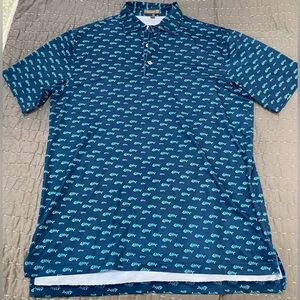 Peter Millar Summer Comfort Men's Blue Fish Pattern Performance Polo Shirt